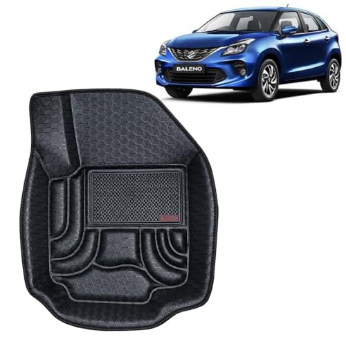 Image of OTO2EYE Car Floor Mat 4.5D Compatible for Maruti Suzuki Baleno (2015 to 2018) All Model, 100% Waterproof Tray Shape, Set of 3 Pieces, Top Notch PVC 4.5D Foot Mat, Washable, 1 Year Warranty