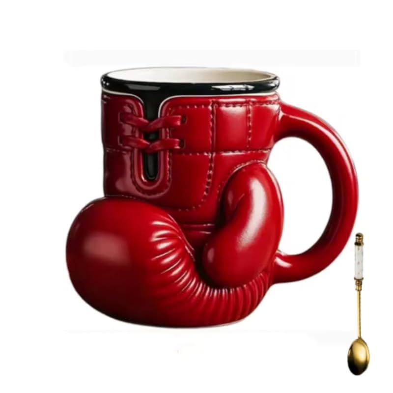 Tazza da caffè con guantoni da boxe, realizzata a mano, 350 ml, tazza da caffè rossa per pugili, regalo divertente per uomini e donne, regalo per il giorno di boxe, allenatori, allenatori