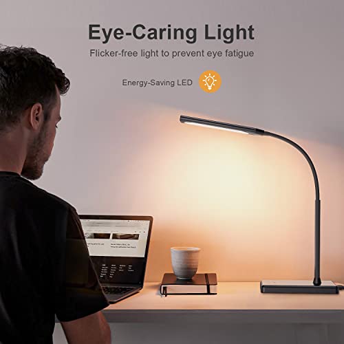 Kexin Led Desk Lamp Touch Control Desk Lamp With Usb Charging Port 5 Color Modes 6 Brightness Levels Dimmable Eye-Caring Office Lamp With Memory Function 1H Timer Adjustable Gooseneck Table Lamp Black #TOP6