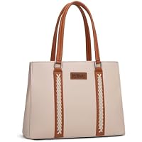 Montana West Women's Vegan Leather Wrangler Tote Bag w/ 2-Compartment & 5-Pockets, fit for 13.5 Inch Laptop (Color: Tan)