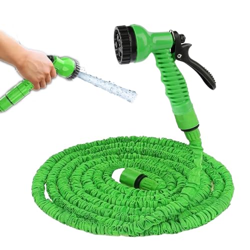 3X Garden Hose Pipe, 9.8FT Garden Hoses Expandable with 3/4, 1/2 Fittings, Expanding Magic Hose, with 7 Function Spray Nozzle, Anti-Leakage Latex Core Hosepipe- (3m，9.8ft)