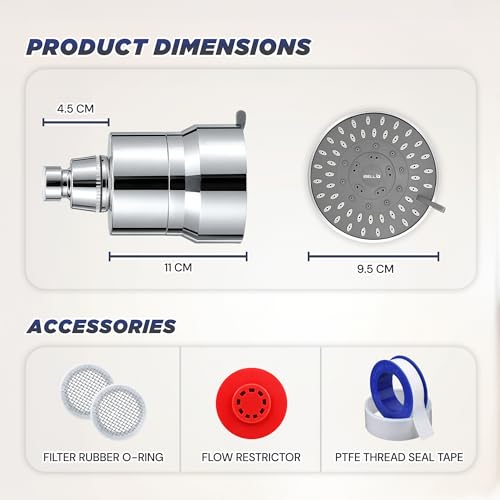 Image of IBELL Shower Filter for Hard Water Bathroom | 15 Stage Water Softener Shower Head with 5 Spray Modes | High Pressure Flow | Reduces Chlorine, Hair Fall, Dry Skin & Limescale Build Up