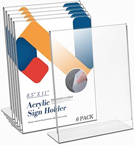 Relx Acrylic 8.5 x 11, Acrylic Display Stand for Display, Slant Back, Clear Frames Plastic Sign Holder for Store, Restaurant (6 Pack)