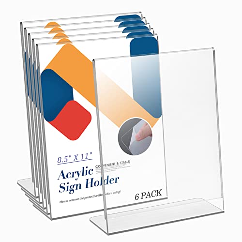 Relx Acrylic 8.5 X 11, Acrylic Display Stand For Display, Slant Back, Clear Frames Plastic Sign Holder For Store, Restaurant (6 Pack) #TOP1
