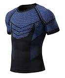 Mauro Kane Camiseta de Compresión Hombre Manga Corta, Camiseta Deportiva con Compresión Suave, Ropa Interior Elástica Transpirable para Running y Uso Diario Azul L