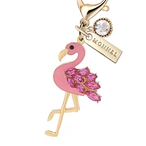 MC514 Little Crystal Flamingo Lobster Clasp Charm for Women with Velvet Bag (Pink,1 Piece)2