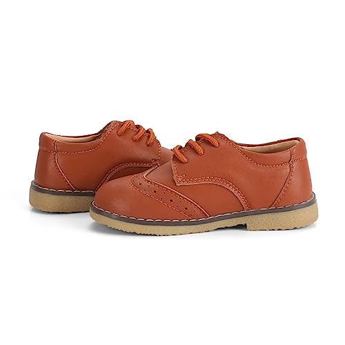 S. Tedazo Boy's Girl's Classic Lace-Up Dress Shoes School Uniform Oxford Comfort Walking Loafer Flats Brown #TOP4