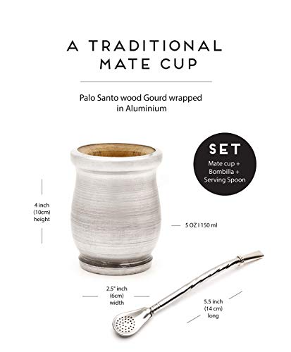Balibetov [New Yerba Mate Wood Gourd Set - Traditional Palo Santo And Aluminum (Mate Cup) With Bombilla (Yerba Mate Straw) (Wood Wrapped In Alumium) #TOP1