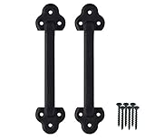 Black Barn Door Handle - Cast Iron Pull 9 Inch Handle Set of 2 Rustic for Doors, Gates, Fences, Metal Antique Garage, Closet Outdoor Indoor (2, Black)