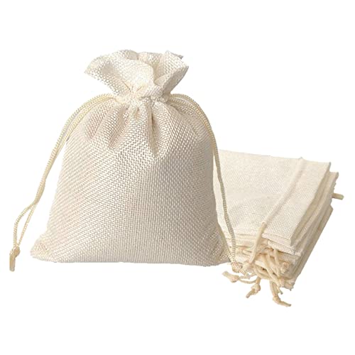 Lifekrafts Cream White Linen Pouches Christmas, Birthday and Party Favour Bags Potlis for Functions, Baby Showers, Candy Bags Size-15x10 cm (Pack of 100)