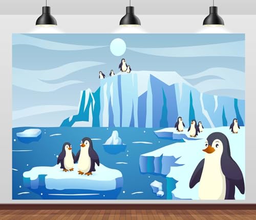 Fond Tissu 2.1x1.5m Pingouins pour Décoration d'Anniversaire Enfant et Baptême