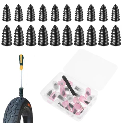 XPEX 21 piezas Kit de reparación de neumáticos de goma, clavos de reparación de neumáticos al vacío, clavos espirales de goma, suministrados con destornillador, para coches, camiones(10S+10L)