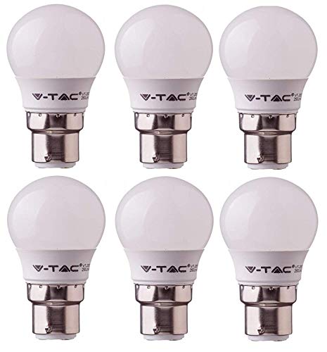 Bombillas de bola de golf V-Tac LED 3w G45 - Paquete de 6 bombillas - B22 / BC / Tapa de bayoneta estándar - Blanco cálido 2700K / 250 lúmenes Cover