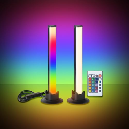 EGLO 2er Set LED Leuchten Gaming Zimmer, bunte Tischlampen mit Lichteffekten, Zimmer Deko Party, Lampe musikgesteuert, inkl. Fernbedienung, USB, warmweiß und RGB, Schwarz
