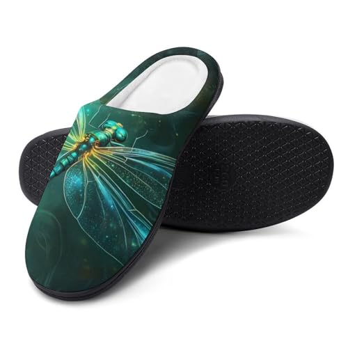 Green Dragonfly Women's Cotton Slippers Indoor Outdoor Slip-on Warm House Shoes with Anti-Skid Rubber Sole4