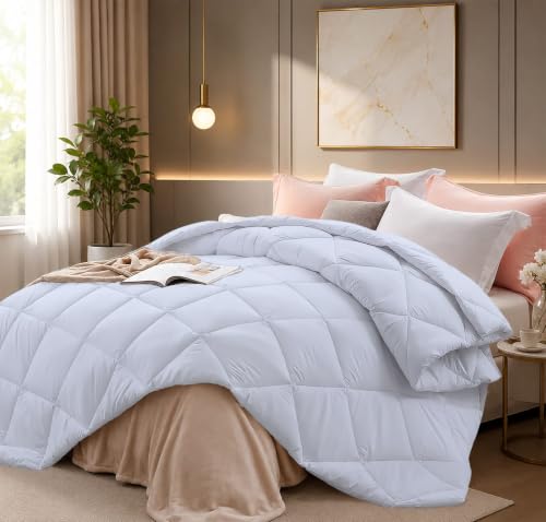 Image of Super Comfort Microfiber 400 GSM Double Bed Comforter for Heavy Winter Blanket Quilt Diamond Stitch (90 inch x 100 inch Inches /228cm x 254cm) - Comforter Double Bed|Sky Blue