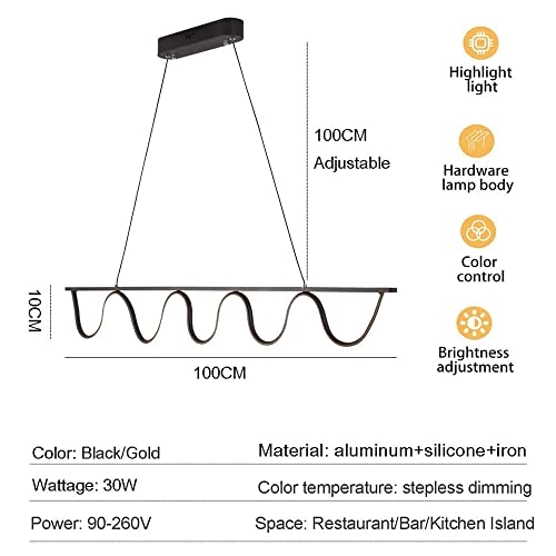 Ayfes 30W Led Tri-Color Light Pendant Light, Modern Linear Metal Chandelier, Creative Adjustable Height Hanging Lamp, For Kitchen Dining Room Living Room Bar Lighting #TOP5