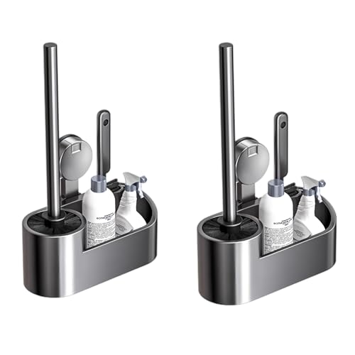 Image of 2 in 1 Toilet Brush and Holder Set,Hidden for Toilet Brush Set with 1 Crevice Cleaning Brush,Suction Cups Cleaning Caddy for Storage and Organization,Bathroom Cleaning Tools (2 Pack)