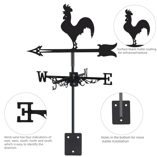 image for VESTCDF Rooster Metal Weather Vane Wind Direction Indicator Outdoor We