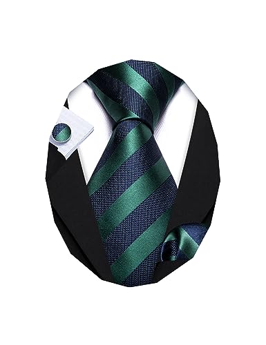 Image of Barry.Wang Man Stripe Ties Set Silk Woven Pocket Square Necktie Cufflinks Formal Party Business