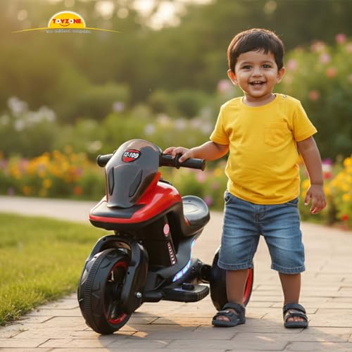 Image of Toyzone Ralph Electric Bike (Red) | 6V Rechargeable Bike with 4.5 AH Battery | Music Player with Bluetooth, USB & AUX | 6 Months Battery Warranty | Made in India | for Kids 2-8 Years, Upto 35 Kgs
