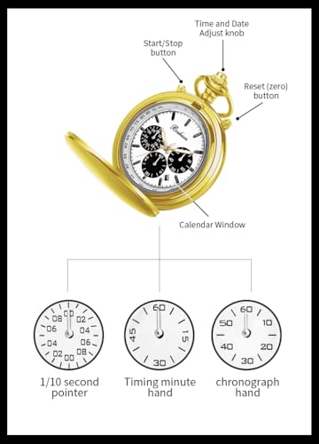 Image of BOSHIYA Multifunctional Stopwatch Calendar Silver Gold Black Pocket Watch with Bracelet