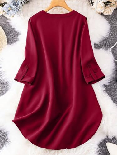 Image of Gufrina Women's Rayon Top with 3 /4th Sleeves Mandarin Collar Neck Solid Pattern A Line Style Knee-Length and Regular Fit