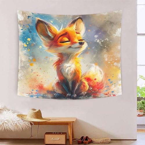 Tapisserie Fox 3D motif renard géant tissu déco murale salon et chambre 180x230cm
