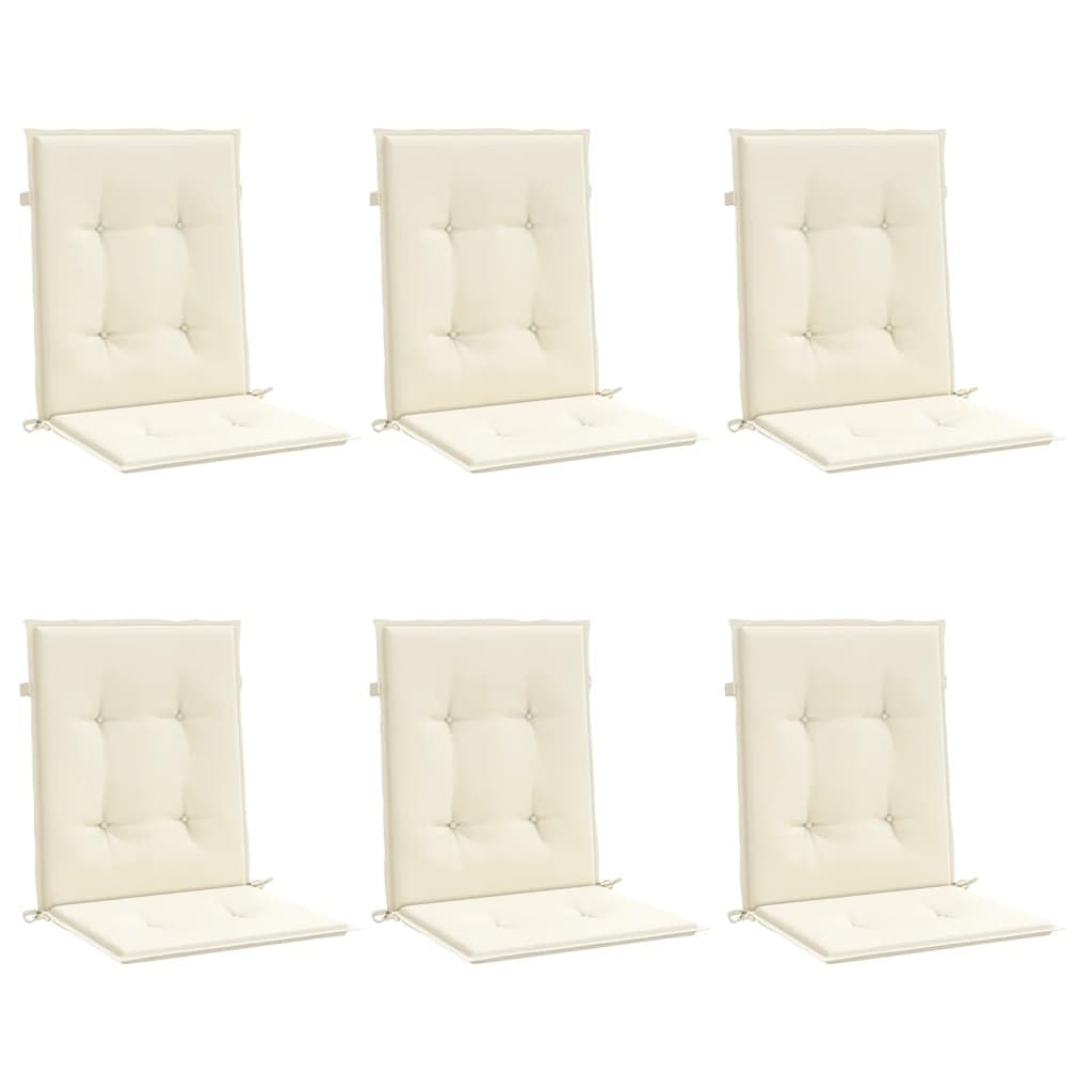 vidaXL Lot de 6 Coussins de Chaise de Jardin à Dossier Bas, Coussins de Siège de Patio, Coussins de Canapé de Jardin, Coussins d'Assise Extérieur, Crème