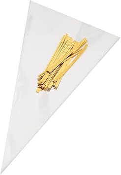FXJZYFA 200PCS 5x10 Inches Cone Shaped Bags with Twist Ties, Clear Cone Shaped Cellophane Treat, Cone Triangle Plastic Bags for Treats, Popcorn Favor, Candy