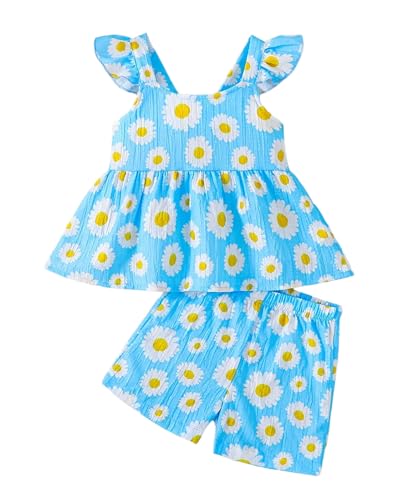 Ichigobaby Kids Clothes 2 Piece Little Toddler Girl Summer Outfit Swing Open Back Tunic Tops Sleeveless Shirt Casual Shorts Set Toddler Girl Clothes 3T 4T