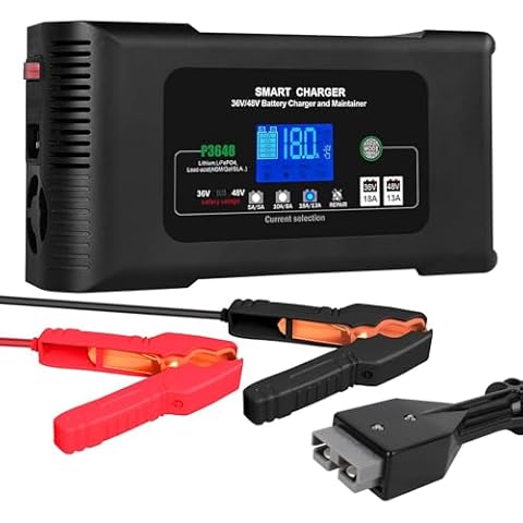 Golf Cart Battery Charger, 36 Volt 18 AMP/48 Volt 13 Amp Car Charger for EZGO Marathon Golf Carts with Anderson SB-50 Style Plug, Lithium, LiFePO4, Lead-Acid AGM/Gel/SLA Smart Charger Cover