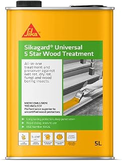 Sika Sikagard Universal 5 Star Wood Treatment - All In One Treatment For Wet Rot, Dry Rot, Fungi and Wood Boring Insects, 5 Litre