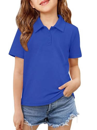 Humordream Girls Collared School Uniform Polo Shirts Kid Short Sleeve Pique Polo Shirt Royal Blue
