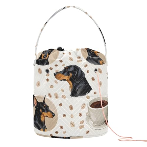 Yarn Storage Bag Small Crochet Bag Knitting Bag Organizer German Shepherd Coffee Dog Yarn Bags for Crocheting Basket
