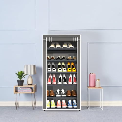 Image of YouCopia Shoe Rack for Home Non Woven Fabric - DIY Multipurpose Shoe Rack Organizer, 6-Layer Shoe Rack for Home -Shelf with Dustproof Door Entryway for Heels /Slippers /Boots (Grey, 6-Layer)