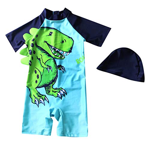 Heberry Baby Girls Boys One Piece Swimwear with Cap Dinosaur Print Swimsuits Blue