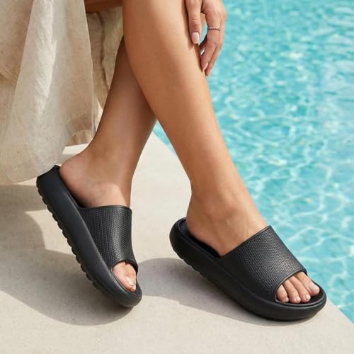 Comwarm Cloud Slide Sandals for Women Men Ultra Comfort Recovery Pillow Slippers Soft Summer Beach Shoes with Low Arch Support,Matte Black Size 7.5-8.5 Women/6-7 Men