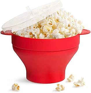 Popcorn Maker, Microwave Silicone Popcorn Popper with Lid and Handles Hot Air Big Size Collapsible Bowl BPA Free Dishwasher Safe Red High Temperature Resistance for Home, Party, See Movie