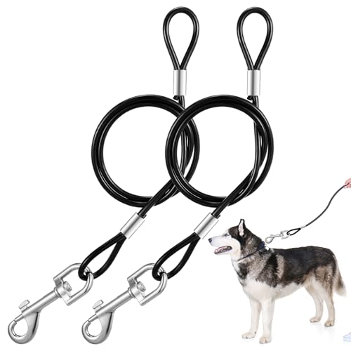 Andibro 2 Stück Kausichere Hundeleine, 66cm/26in Hundekette Leine Bissfest,Hausleine für Hunde mit Beschichtetem Stahlkabel Gepolstertem Griff Kettenleine für Große Kleine Hunde Training