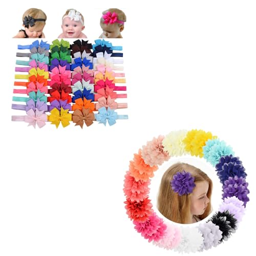 jollybows 40pcs Baby Girls Grosgrain Ribbon Hair Bows +30pcs Alligator Hair Clips Chiffon Flower Hair Barrettes Accessories for Kids Toddler Teens
