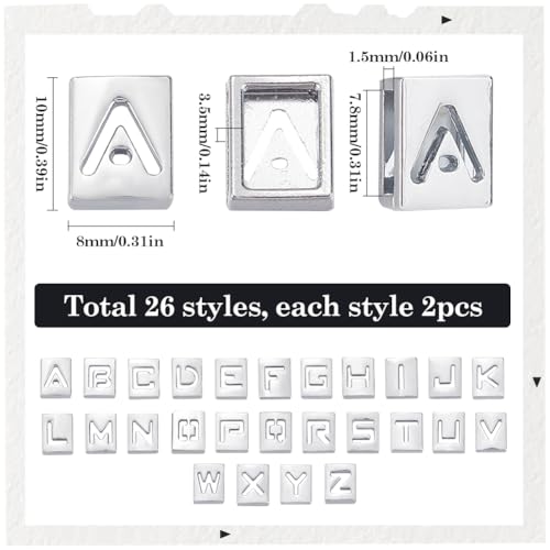 SUNNYCLUE 1 Box 52Pcs 26 Styles Silver Letter Bead Charms Alloy Alphabet Beads Bulk Metal Hollow Connector Letters Big Hole Alphabets A-Z Loose Spacer Beads for jewellery Making DIY Necklace Bracelet - Image 2