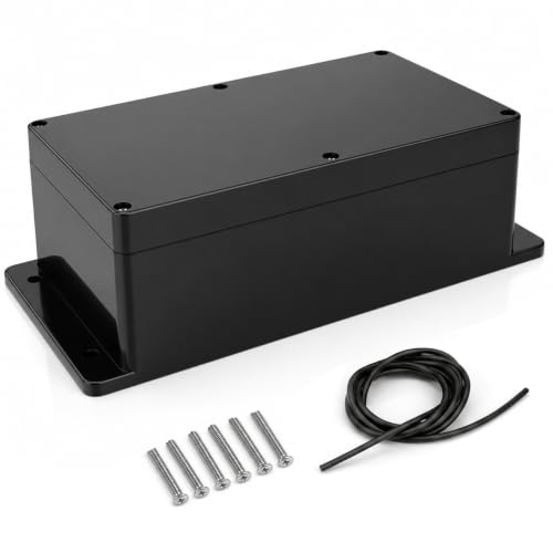 Image of QWORK® IP65 Waterproof Junction Box 230 x 150 x 85mm – ABS Electronics Project Enclosure with Fixed Mounting Ears for DIY Power Units, Controllers & Outdoor Wiring – Black Plastic Case