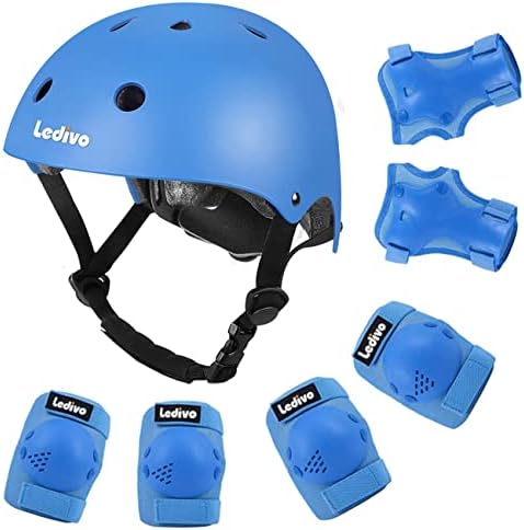 LEDIVO Kids Adjustable Bike Helmet Toddler Helmet for Kids 2-16 Years Girls Boys, Sport Protective Gear Set Knee Elbow Wrist Pads for Roller Skating Skateboard BMX Scooter Cycling (Black)