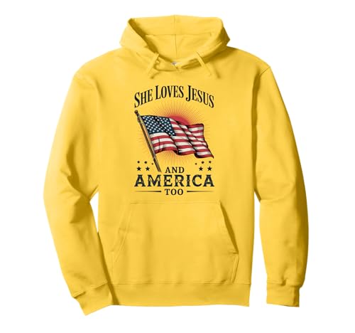 Diseño patriótico She Loves Jesus and America Too Sudadera con Capucha
