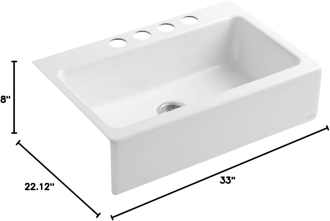 KOHLER K-6546-4U-0 Dickinson Apron-Front, Undercounter Kitchen Sink, White