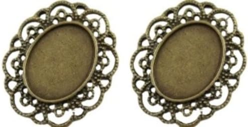 Curious Cleo 25 x 18 Cameo Cabochon Setting Antique Bronze with Fancy Edging x 2 pcs