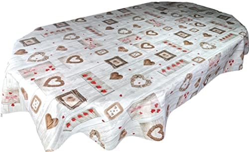 Karina Home Orange on Grey Wood Effect Love Hearts Wipe Clean Tablecloth Vinyl PVC Table Cover Wipeable Table Cloth (Orange, 200cm x 140cm)