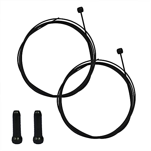 Pirhosigma 2 Pcs Teflon Brake Cable Inner Stainless Steel 1700Mm For Mtb Mountain Bicycle + 2 Pcs Black Alloy Cable Cap End Tip Crimp #TOP10