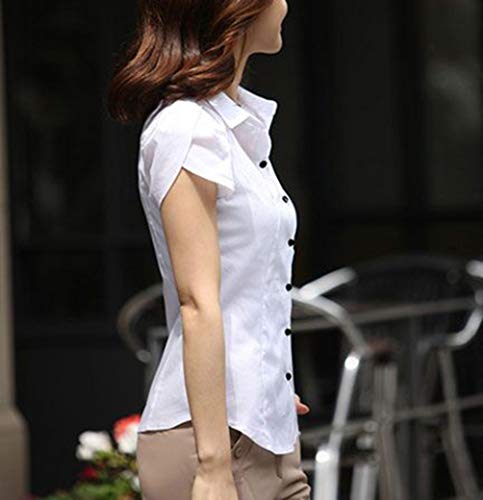Blusa feminina manga curta elegante camisa de trabalho roupa coreana fashion, Branco, US Medium / Ta